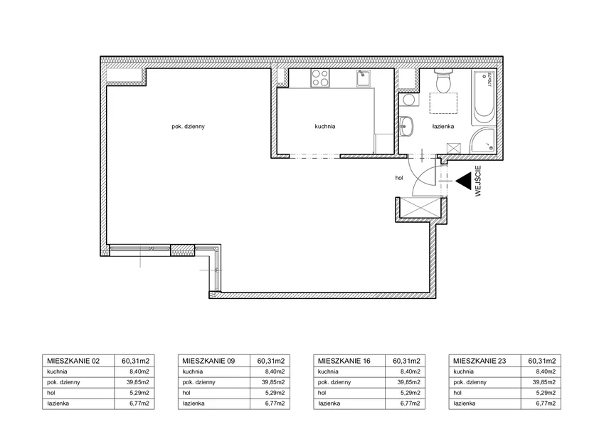 Mieszkanie 61,03 m², piętro 1, oferta nr 2, House Pack, Katowice, Śródmieście, ul. Chopina 16